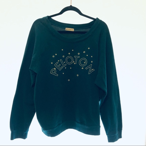 Peloton Pullover Sweatshirt size XXL embroidered logo crew neck stars green blue - Picture 1 of 5